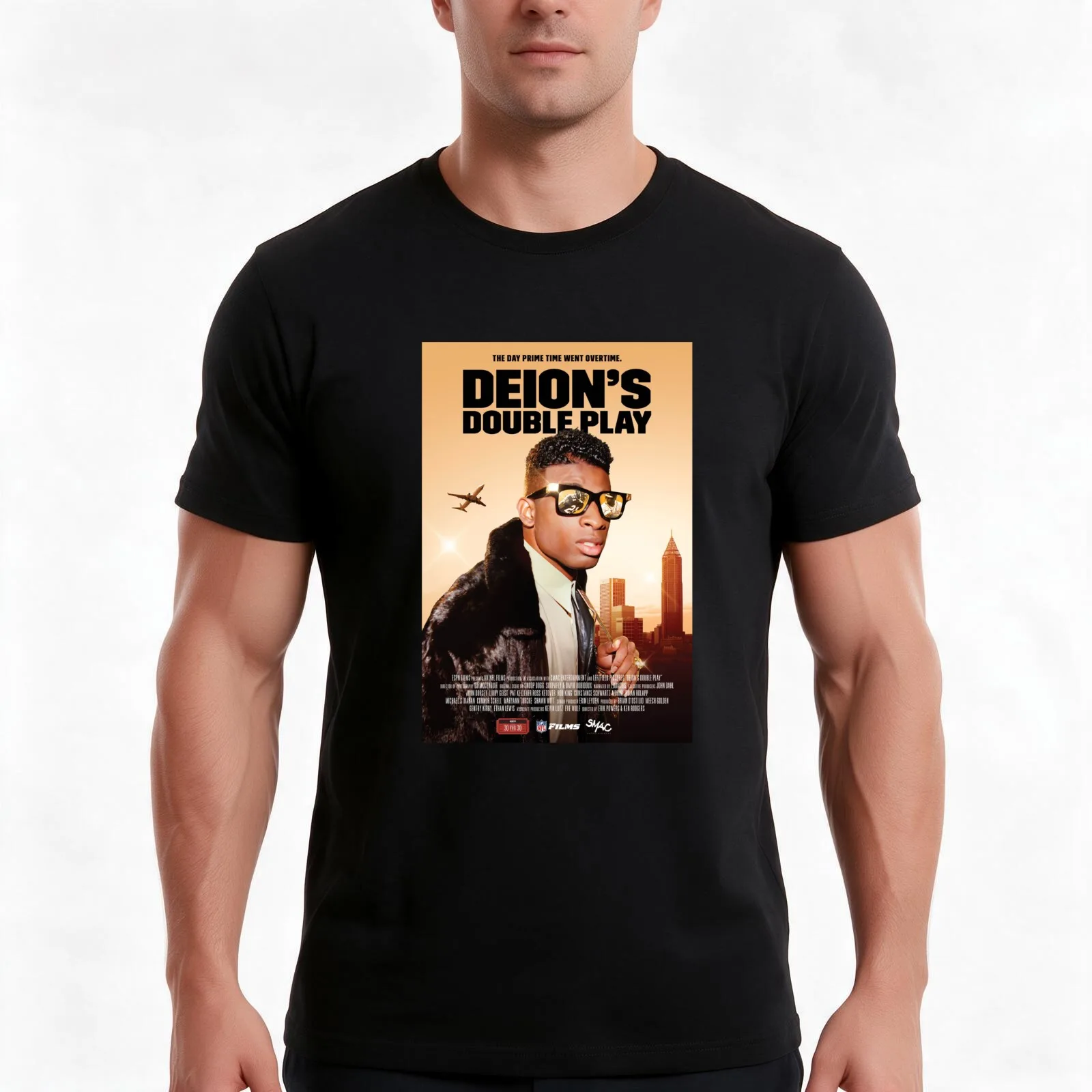 Deion Sanders Double Plays T-Shirt, Summer Casual Cotton Tee, Oversized Streetwear Tops, Vintage Graphic Print, Unisex Men Women