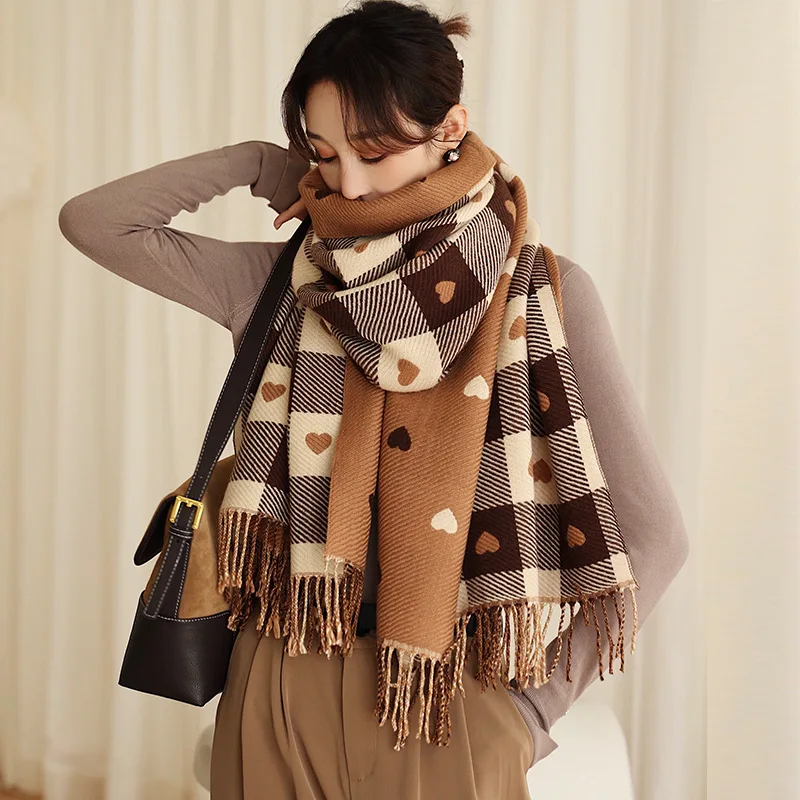 

Heart Plaid Winter Scarf for Women Thick Warm Large Blanket Shawl Wrap Fall Winter Fashion Scarf