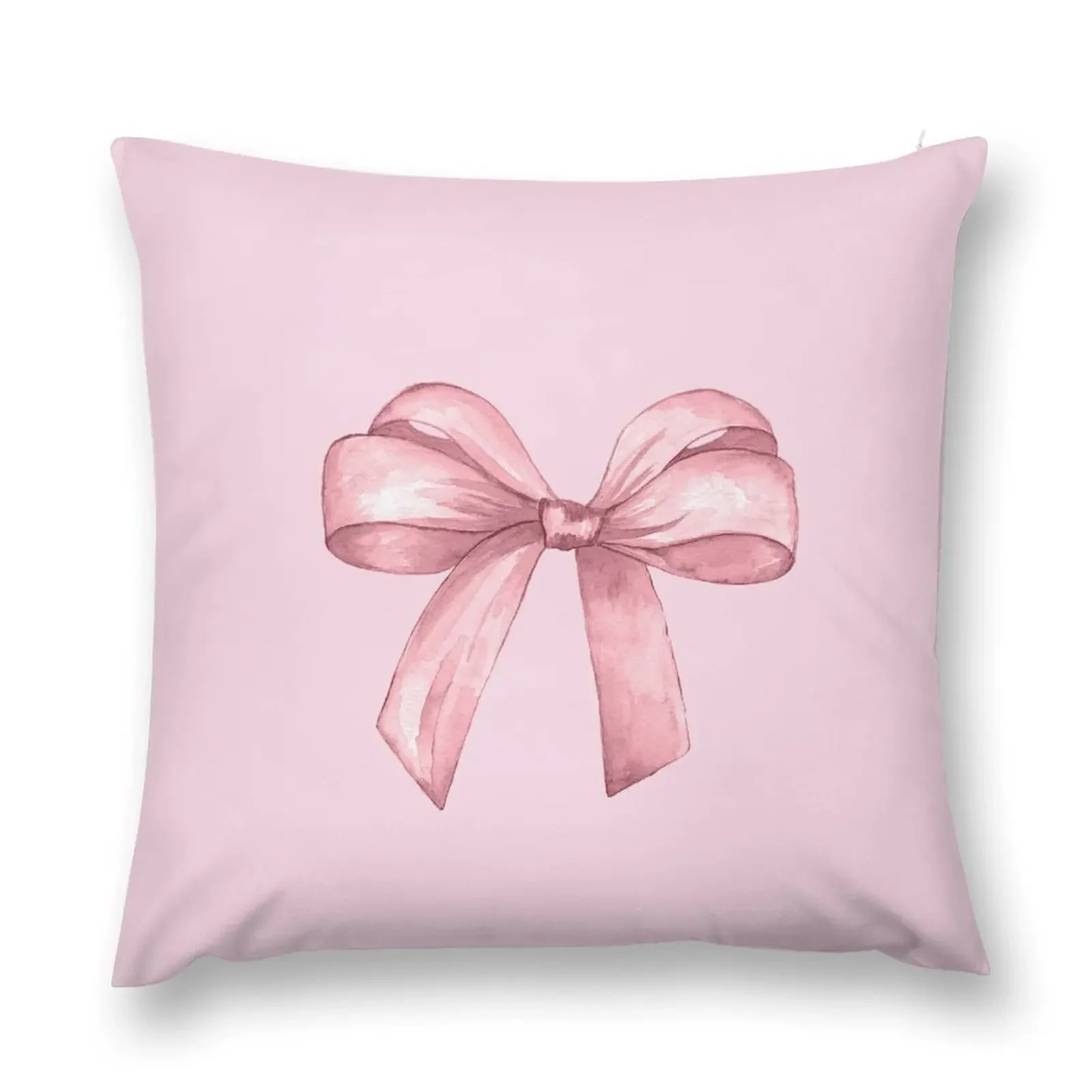 Pink Bow Ribbon Knot Coquette Watercolor Painted Throw Pillow Pillow Cover Custom Cushion Photo pillow