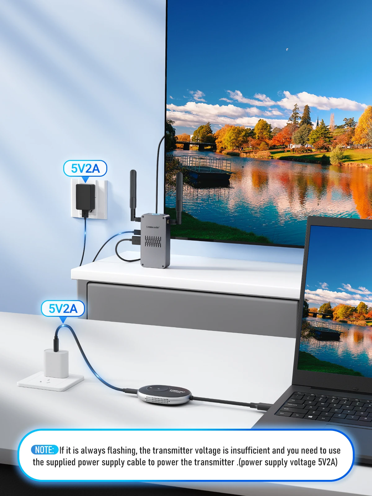 Picture 3: Lemorele Wireless HDMI Transmitter and Receiver Extender Kit Video Transceiver 1080P Display Adapter for TV PC Monitor Projector