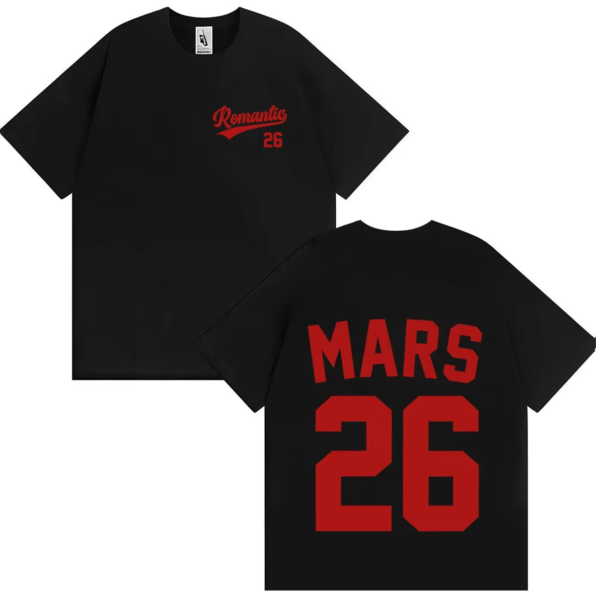 Camiseta con estampado de letras Harajuku del cantante Bruno Mars, camiseta estética de algodón de manga corta con estampado de doble cara de los años 90 para hombres y mujeres
