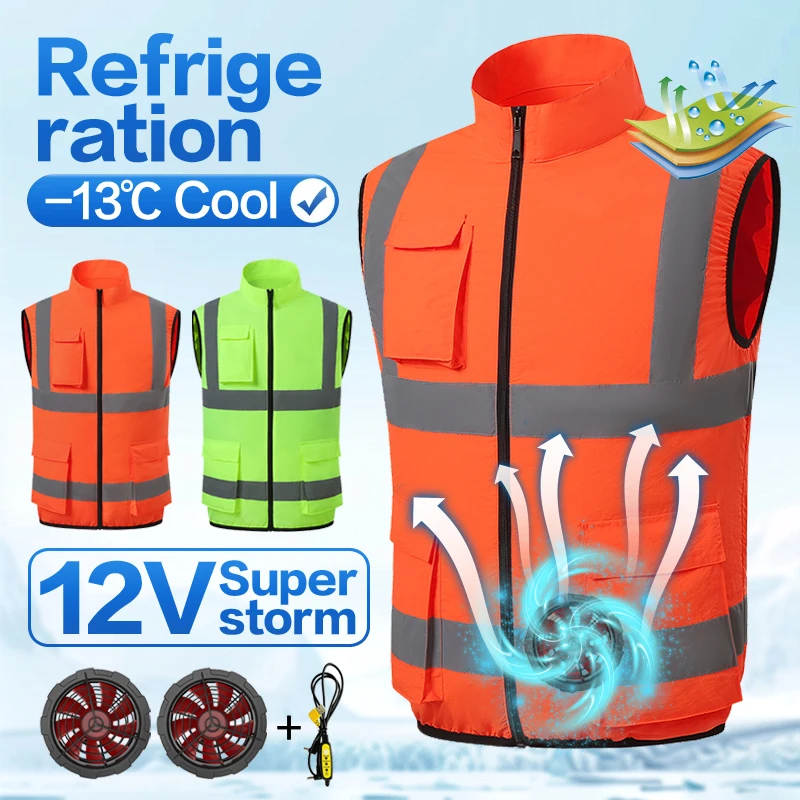 Summer cooling reflective strip jacket for men and women with fan, air conditioning suit, charging vest, cooling and sun protect