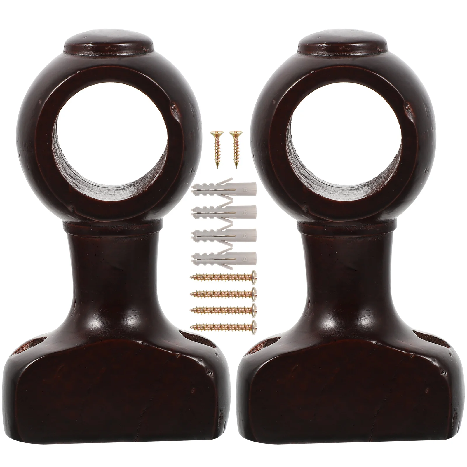 

2 Pcs Hangers Curtain Rod Bracket Wood Brackets Wooden Holders Mounting Hooks for Wall Brown Support Middle