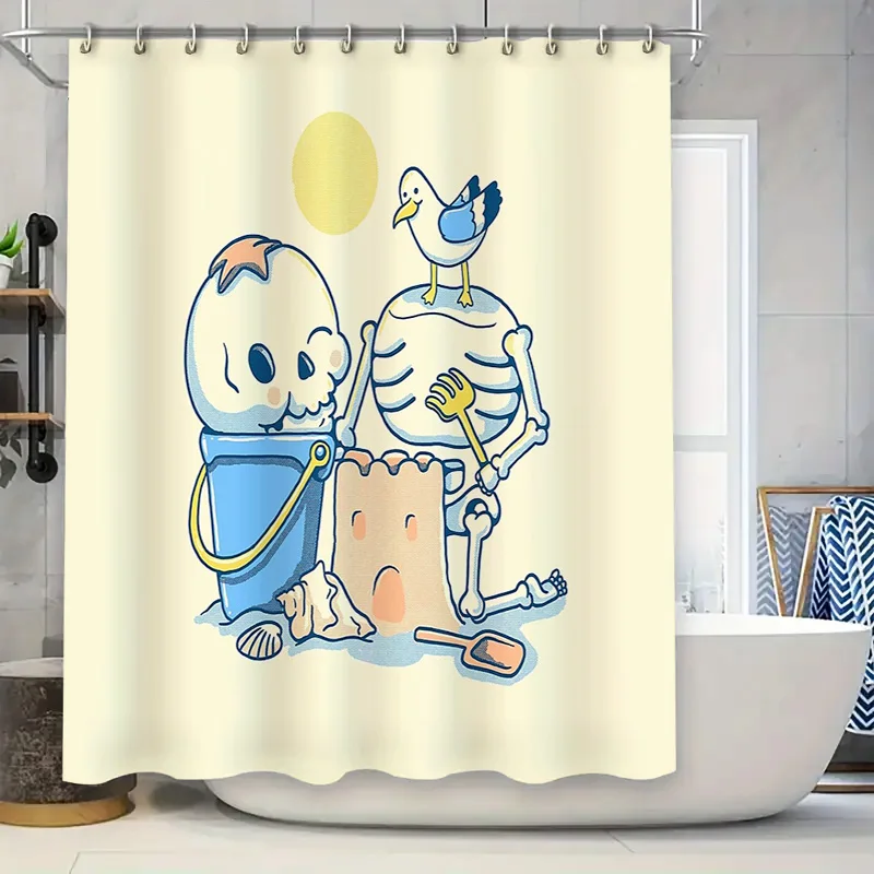 ستارة حمام على شكل رسوم كرتونية لطيفة غير مؤطرة مع ستارة حمام على الشاطئ الرملي ديكور الحمام قماش مقاوم للماء على شاطئ البحر والمحيط كي