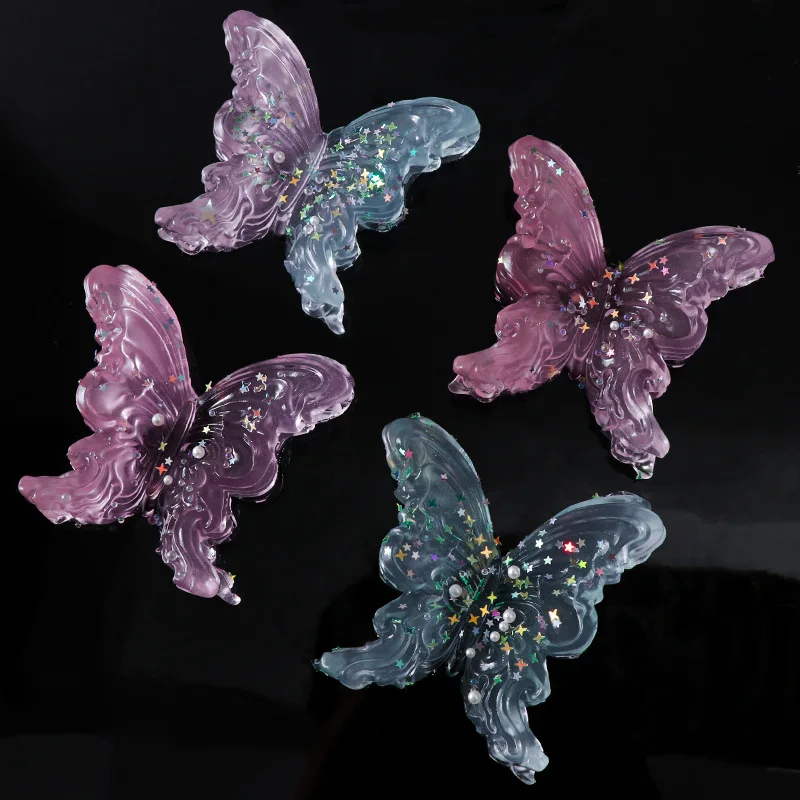 Mariposa luminosa creativa para aliviar el estrés, juguetes grandes transparentes con lentejuelas de cristal, mariposa, pellizco, juguete sensorial, regalos únicos