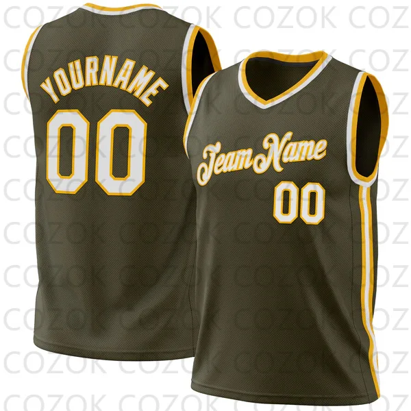 Custom Olive Green Basketball Jersey Tank Tops V-neck for Men Jersey Personalized Team Unisex Top