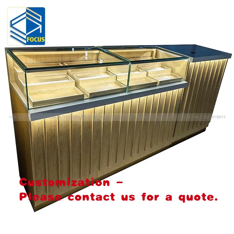 custom.Wooden Cigar Display Cabinet OEM Shop Counter Glass Shelves Lockable Display Showcase