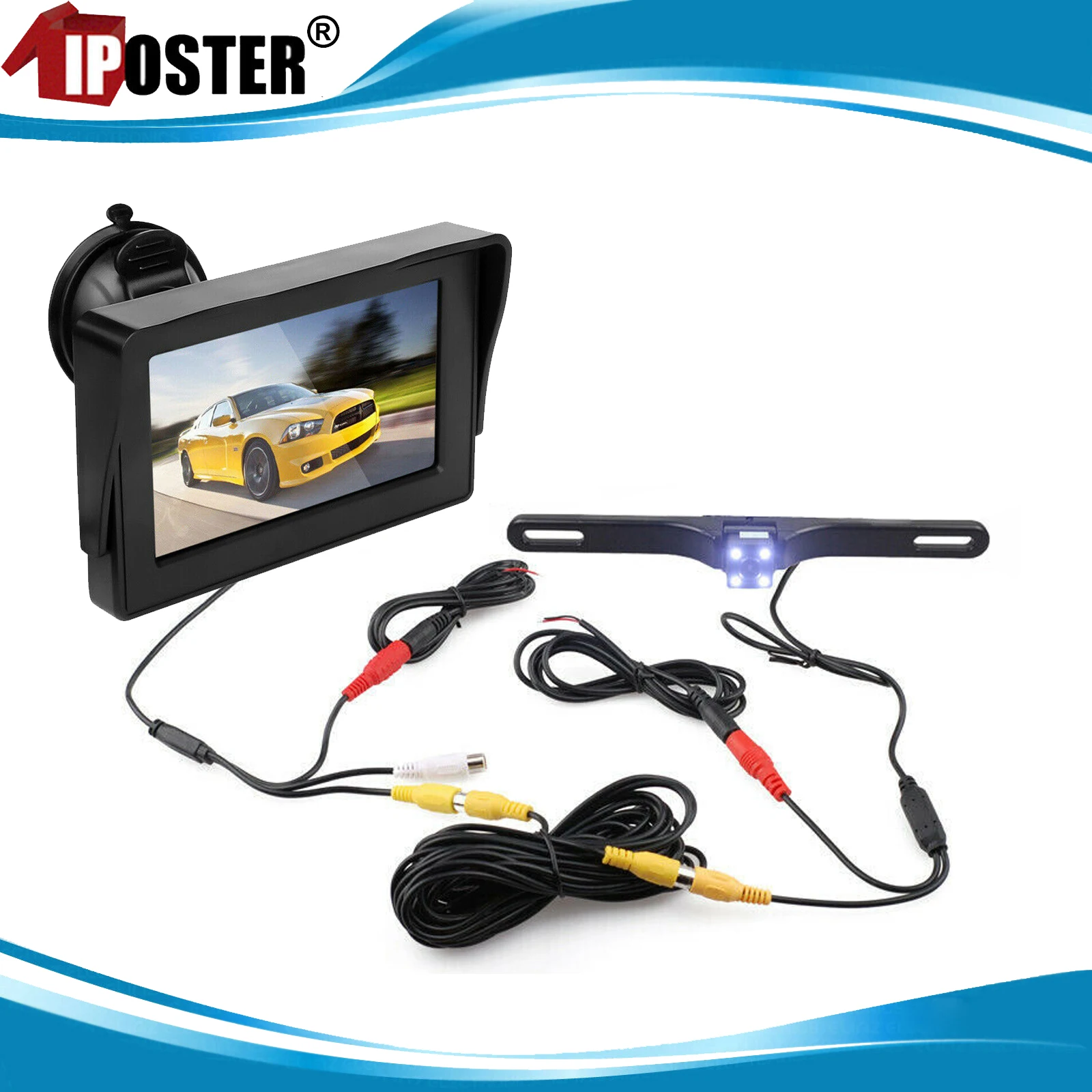 

iPoster 4.3 Inch Car Monitor Windscreen Suction with License Plate 4 LEDs Reversing Backup Camera Universal Kit