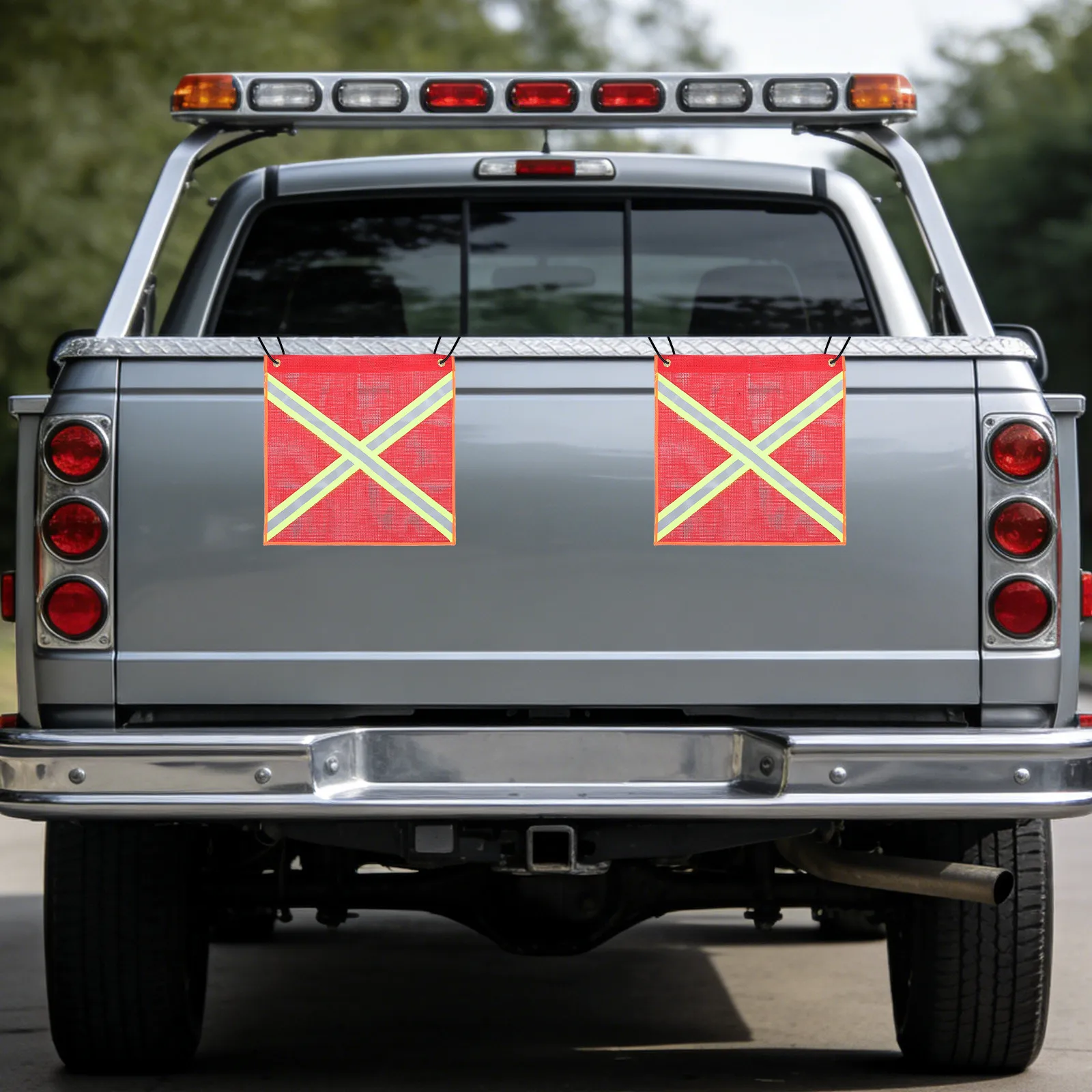 2Pcs Reflective Safety Warning Flag Mesh for Truck Trailer Offroad Night Driving Weatherproof PVC Visibility Banner 46x46cm