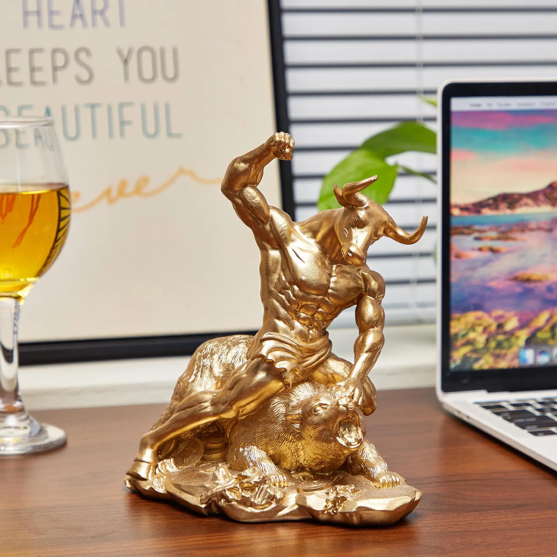 

Resin Animal Ornament Bull Bear Fight Statue Creative Sculpture Home Office Bookshelf Table Decor Home Decoration Accessories