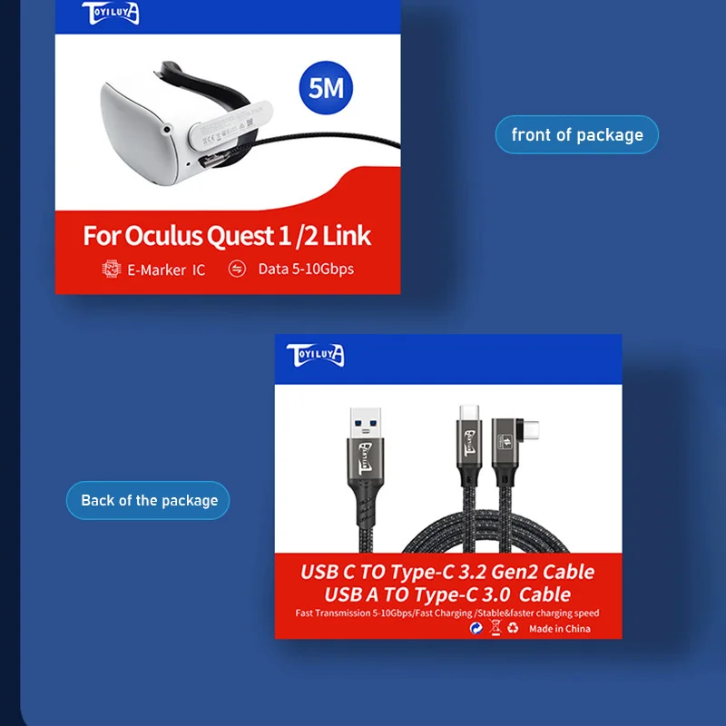 สาย VR สำหรับ Oculus Quest 1/2 5M Link สาย USB 3.0 100W Type-C Cable Quick Charge link Oculus Quest 2หูฟังอุปกรณ์เสริม