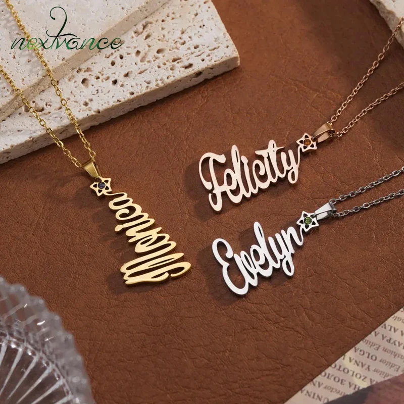

Nextvance Custom Name Necklace Birthstone Stainless Steel Personalized Christmas Tree Pendant For Women Christmas Jewelry Gifts