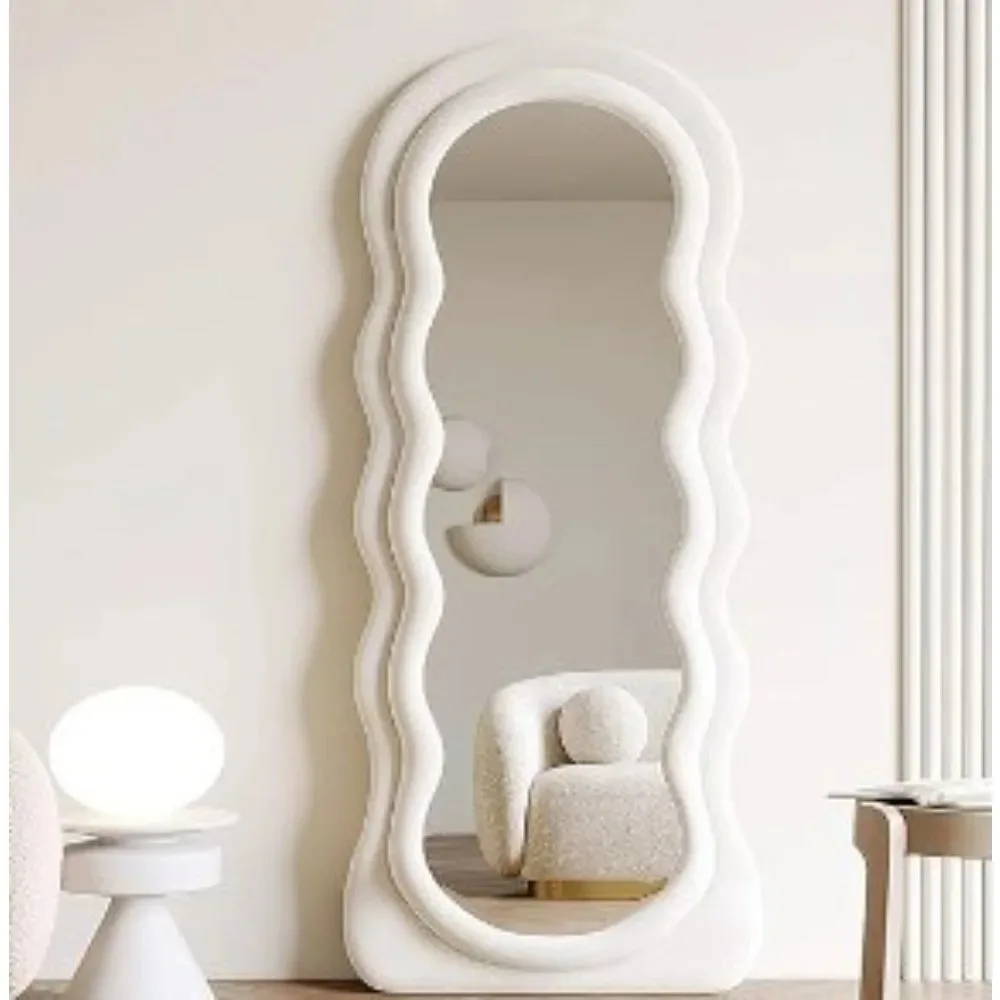 Full-length Mirror Hanging on The Wall, Floor-to-ceiling Mirror with Flannel Frame, Irregularly Hung or Leaning on The Wall