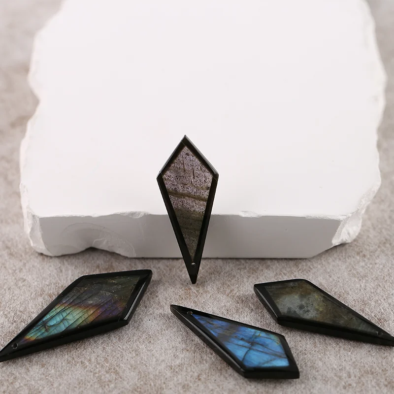 B&F 4PCSLabradorite＆Obsidian Earring Beads for Jewelry Making, Handmade Natural stones beads, Stones for jewelry Making Supplie