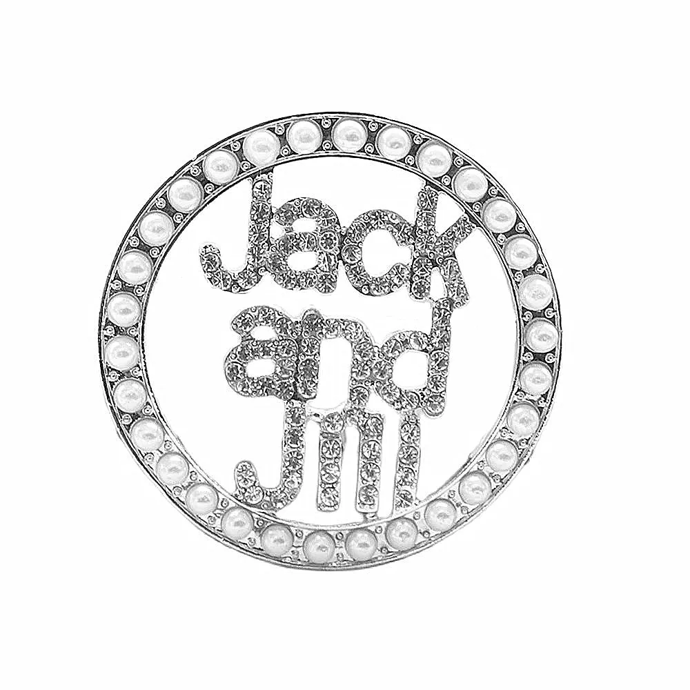 Circle Design Imitation Pearl Sparking Crystal Letters Jack And Jill Pin Member Family Group JJ Brooch Accessory