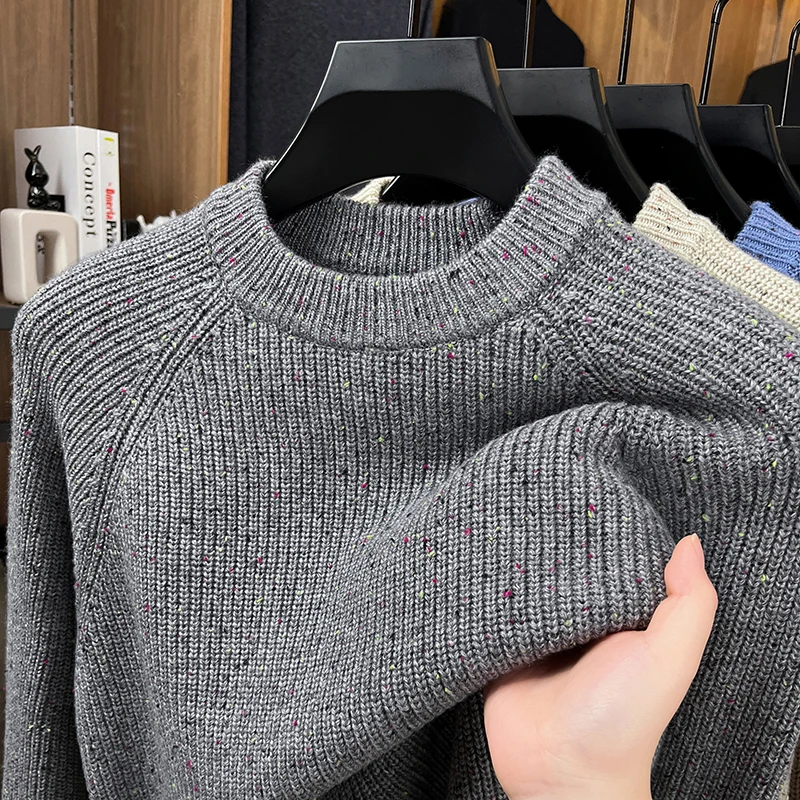 men's autumn winter high quality long sleeves knit sweater round neck adorn keep warm pullover leisure fashion men clothing tops