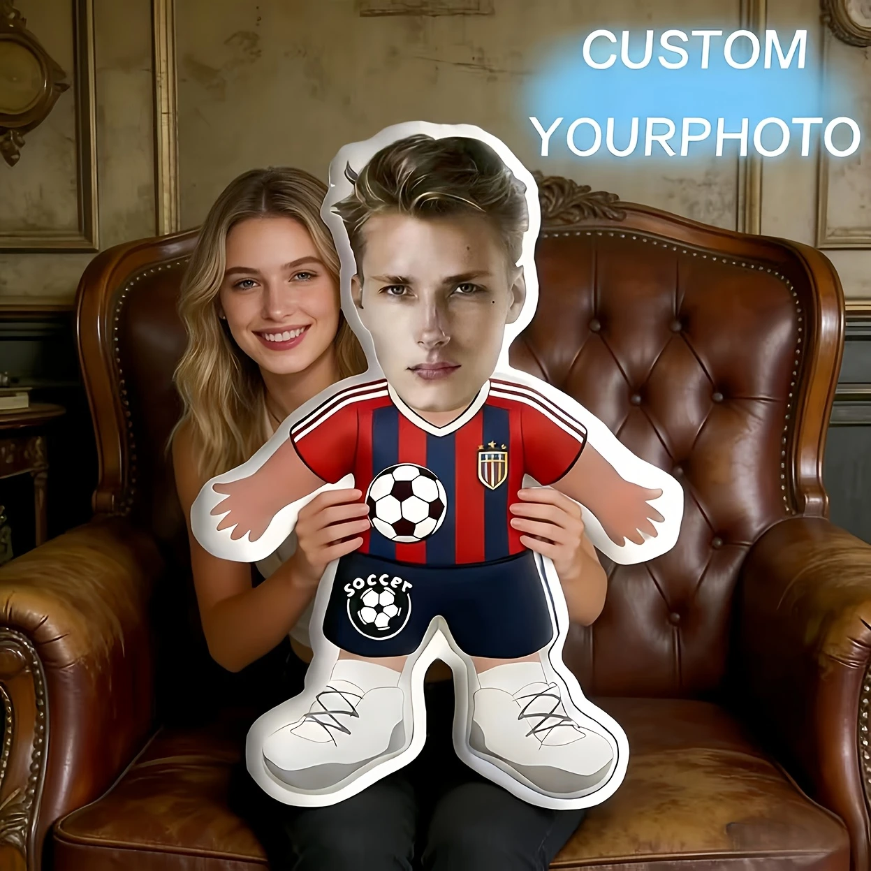 Custom Personal Photo Football Body Pillow - Personalized Fun Home Decor, Custom Double-Sided Printed Pillow - Customize with Yo