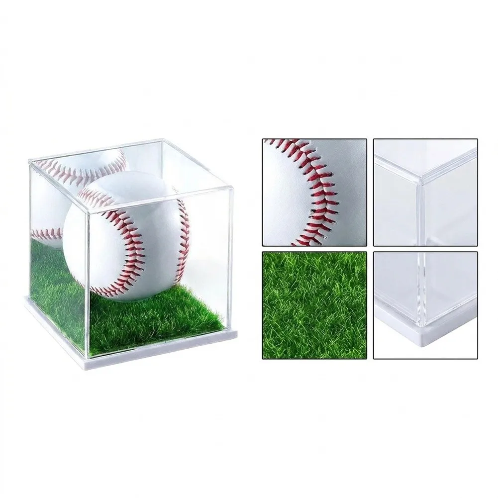 2pcs Clear Baseball Display Case With Lock Dust Storage Box For Sports Memorabilia Collection Shelf Desk Organizer