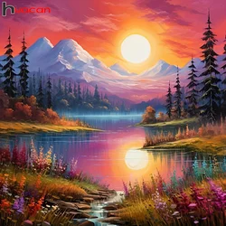 Huacan Full Diamond Painting Landscape River DIY Mosaic Sunset Handmade Gift Gift Complete Kit Home Decoration