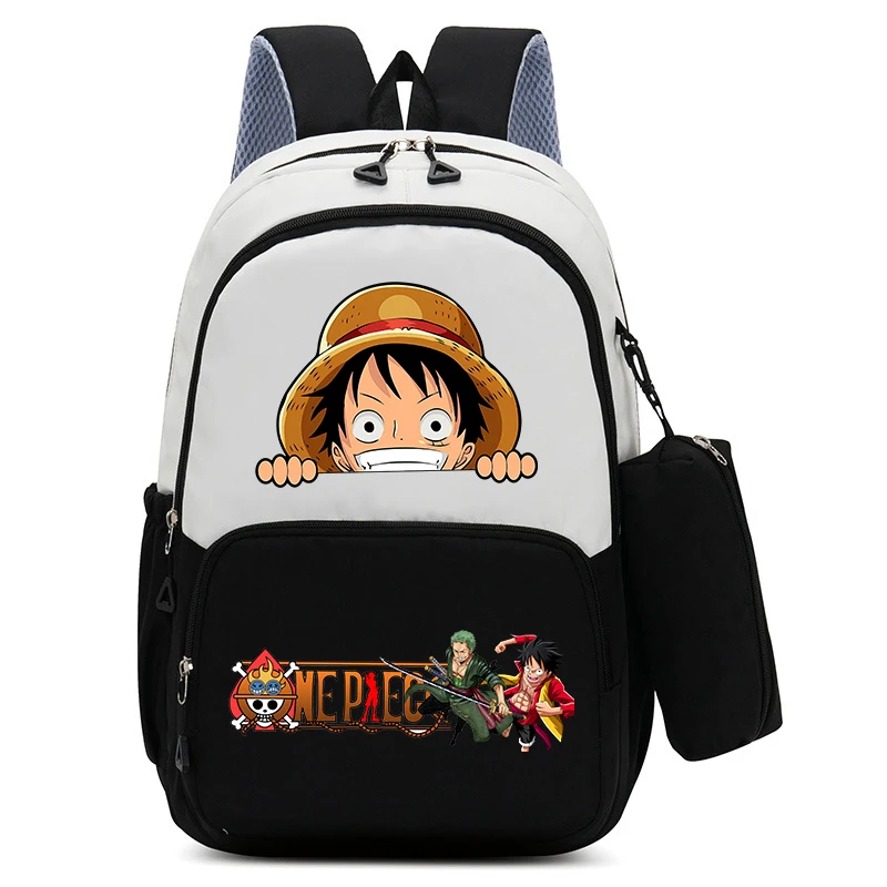 Mochila de Anime Luffy Zoro Chopper, Set de Mochila Escolar de One Piece para Niño con Estuche, Mochila de Dibujos Animados de Gran Capacidad