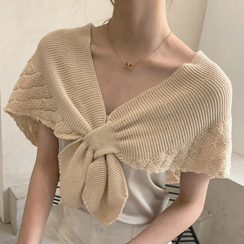 New Fake Collars Shawl Women Female Blouse Shoulders Fake Collar Cape Knotted Knitted Scarf Solid Color Neck Guard Scarf