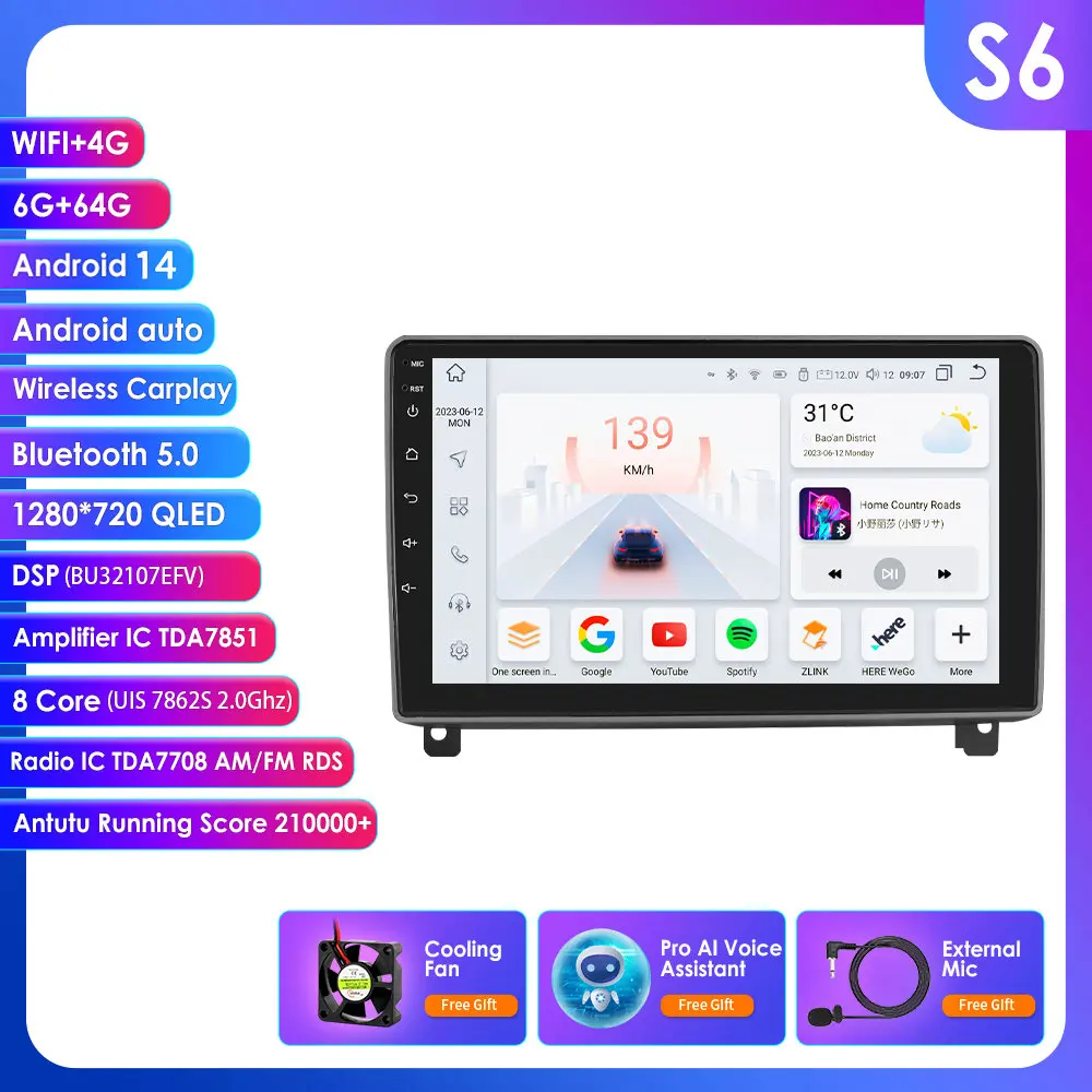Voor Peugeot 407 1 2004-2011 Draadloze CarPlay Android Auto autoradio GPS IPS RDS FM WiFi BT 4G 8-core multimediaspeler stereo DSP