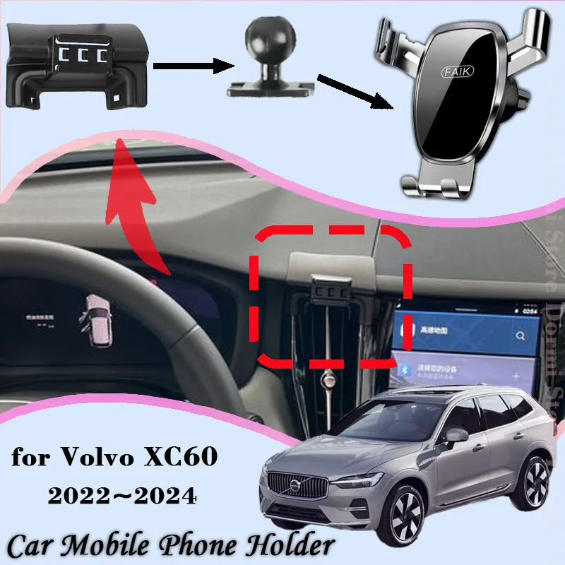 Car Mount for Volvo XC60 2023 2022 2024 Air Vent Auto Mobile Phone Holder Cellphone Bracket Gravity Stand Sticker Accessories