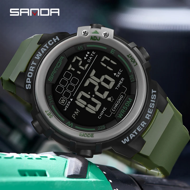 SANDA 2140 New Fashion Outdoor Sport Men Multifunction Watches Alarm Clock Chrono 5Bar Waterproof Digital Watch reloj hombre