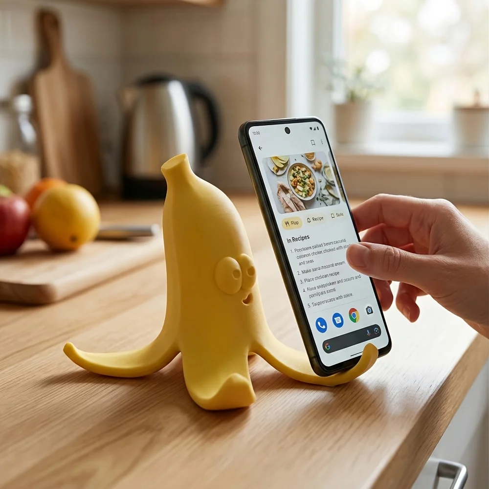 

2-Pack Banana-Shaped Phone Stand, 3D Printed Banana Phone Holder, Creative Desktop Fun Smiley Face Quirky Decoration, Universal Portable Desktop Phone Stand, Creative Cute Desktop Support