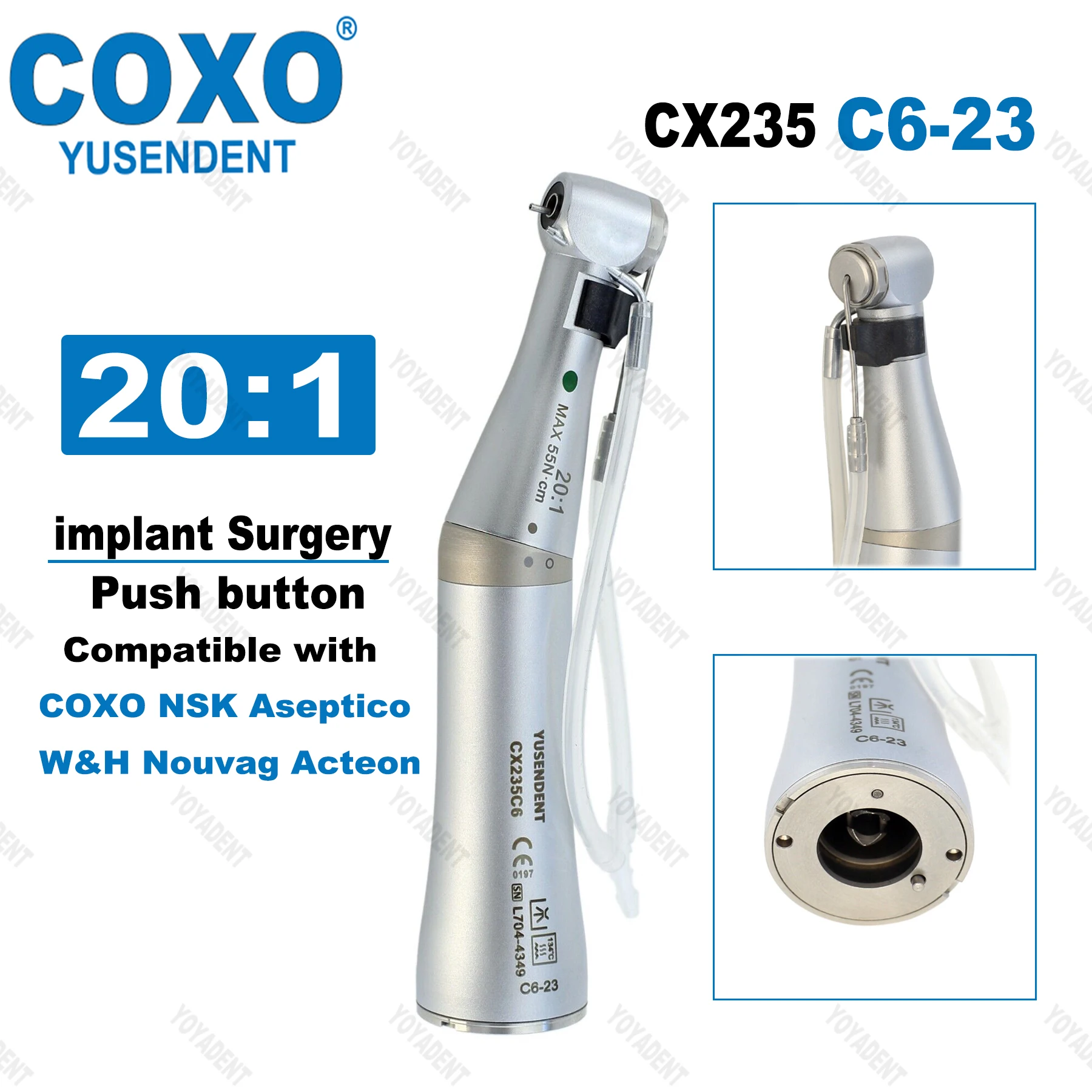 

COXO 20:1 Dental Low Speed Handpiece Implant Surgery Contra Angle Handpiece E Type Fit KAVO NSK Dentists Tool CX235 C6-23