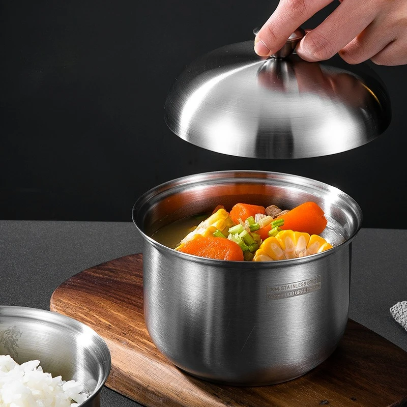 SUS304 Thickened Steaming Bowl with Lid Stew Pot Single-layer Small Stew Pot Egg Steaming Pot Solid Extra Thick Steamer Bowl