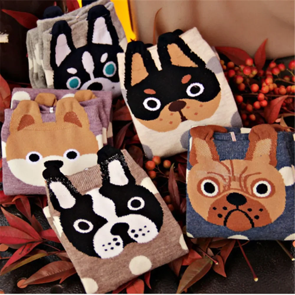 New Cute Dog Cartoon Animal Series Winter Women\'s Socks with Small Ears - Harajuku Style Corgi Husky Funny Socks for Gifts