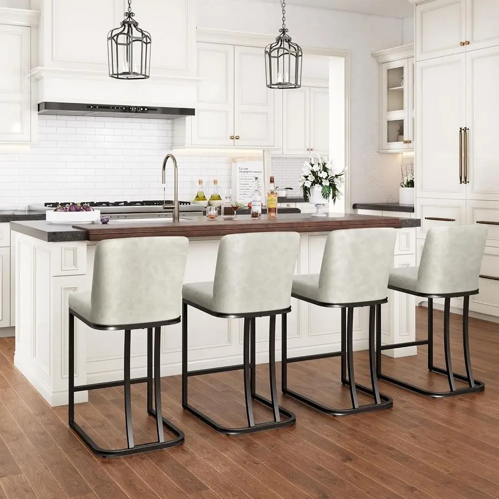 

Набор из 4 барных стульев светло-серого цвета из искусственной кожи, 24 кухонных острова с поддержкой спинки