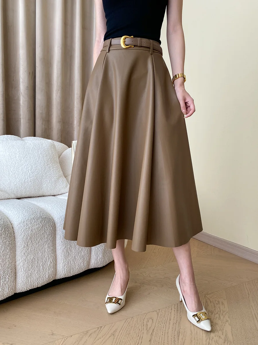 Spring and Autumn Women's Casual Solid Color High Waist Loose Skirt