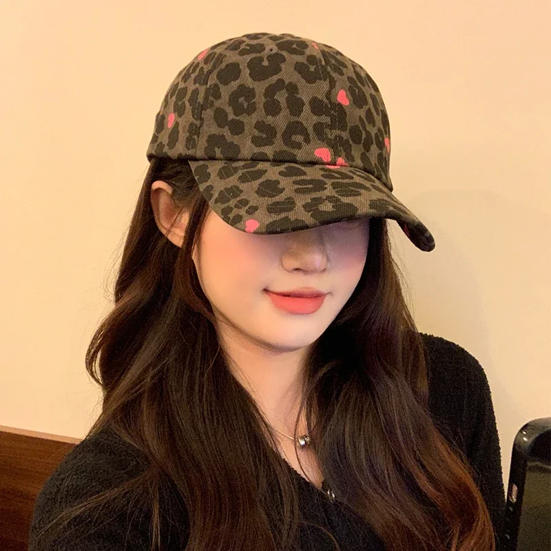 

American New Leopard Print Love Printing Trend Baseball Cap Men's and Women's Big Head Sunshade Adjustable Hip Hop Sports Hat
