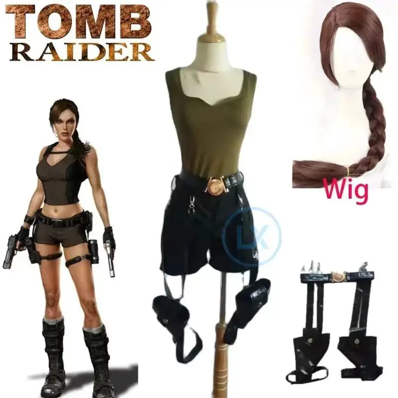 

Bust Raider Lara Croft With Bag Cosplay Costume Custom Any Size Halloween Cos Clothes