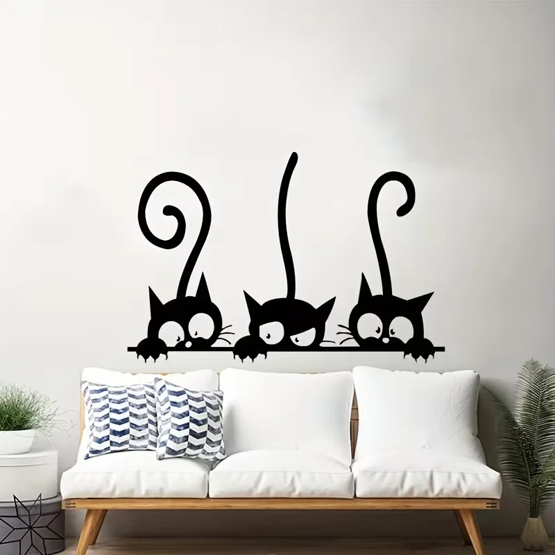 1pc Creative Wall Sticker, Three Funny Cats Pattern Self-Adhesive Wall Stickers, Bedroom Entryway Living Room Porch Home Decorat