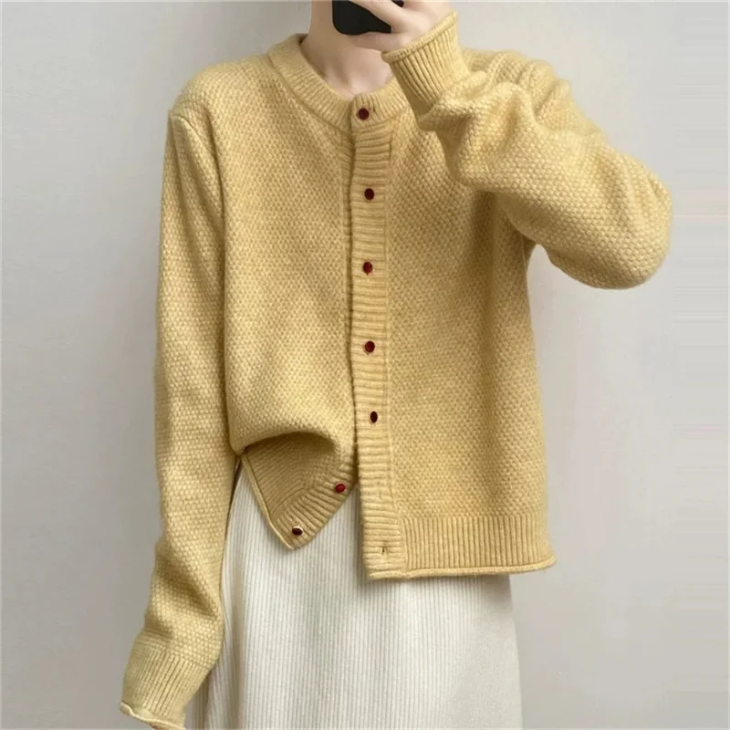 2025 New Korean Fashion Sweater Cardigan Coats New Autumn Winter Simple Loose Long Sleeve Cardigans Knitted Coat Top