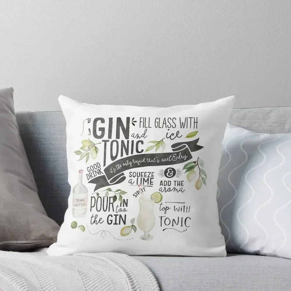 

Gin Tonic Recipe In Watercolor Throw Pillow Pillow Cases Pillowcases Cushion Covers Sofa christmas cushions covers pillow