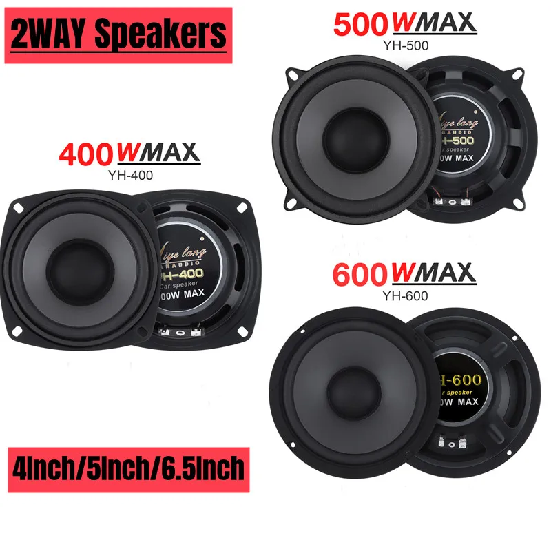 1 Piece 4/5/6.5 Inch 400W 500W 600W 2-Way Car HiFi Coaxial Speaker Vehicle Door Audio Music Stereo Full Range Frequency Speakers 