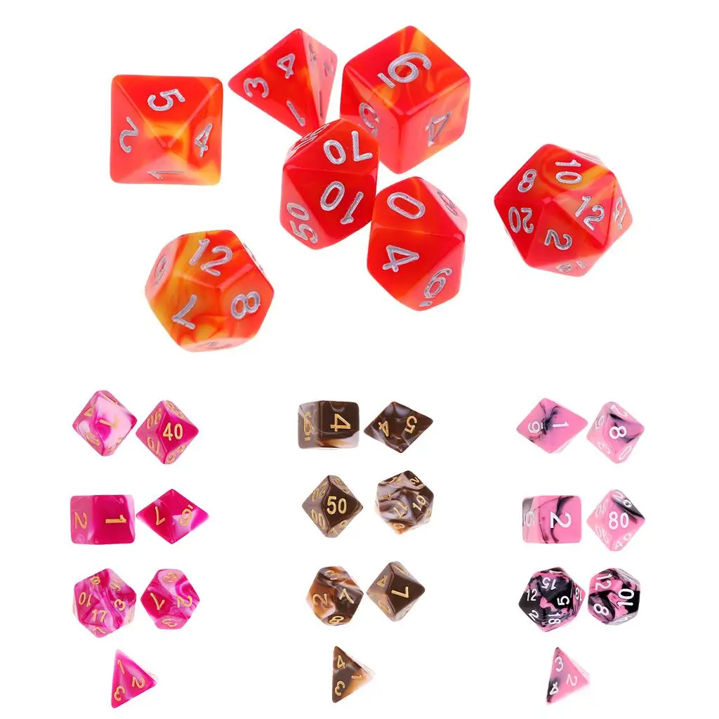Quality Acrylic Polyhedral Dice Set Large Font RPG Dice for Family Board Games and Teaching Scenarios