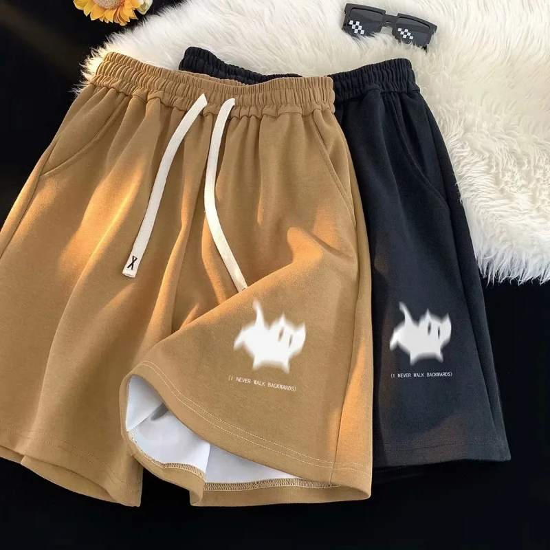 2024 Summer American Style Shorts Men\'s Clothing Chao Pai Solid Color Cartoon Printing Fashion Leisure Time Full Marks Shorts