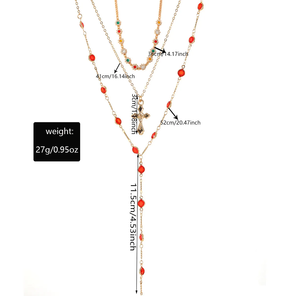 Vintage Colored Crystal Tile Flower Cross Pendant Necklace 2026 Multi Layer Creative Sweet Girl Fashion Sweater Jewelry