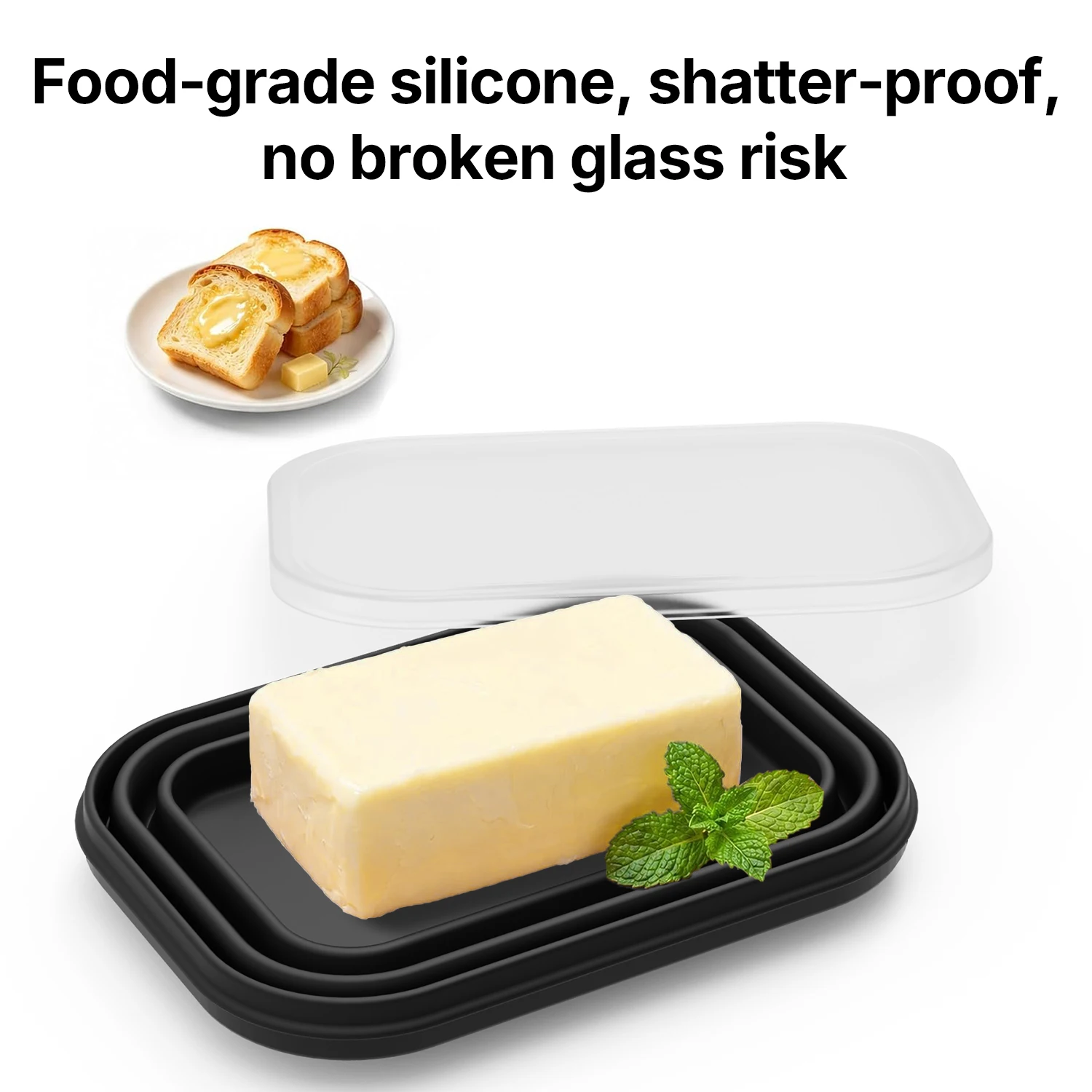 Covered Butter Dish - Silicone Foldable Butter Container, Durable and Drop-Proof Butter Preserving Box, Dishwasher Safe