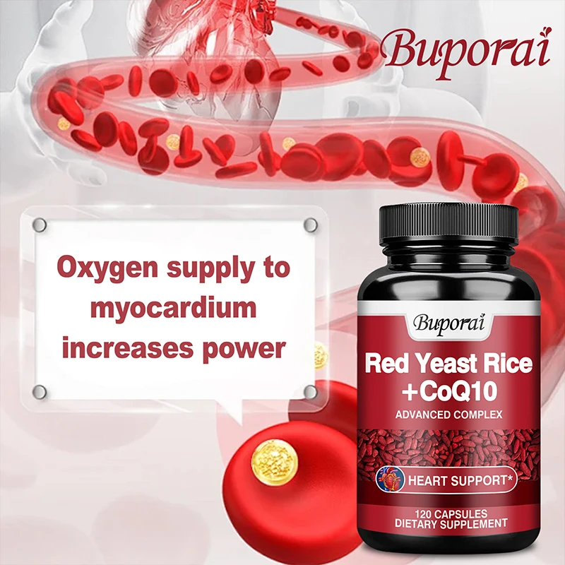 Red Yeast Rice with CoQ10 Supplement - Supports Heart Health, Brightens Skin, and Boosts Brain Health