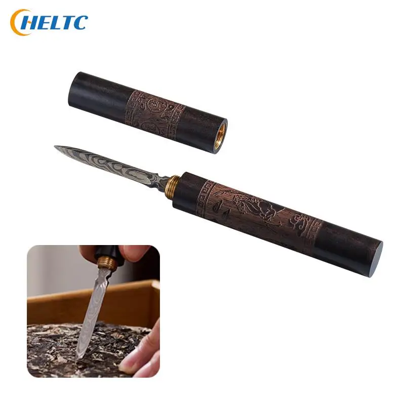 Tea Knife Needle Pick Stainless Ebony Chinese Puer Tea Needle Cutter Damascus Tea Knife Needle Pick With Wooden Handle Teaware