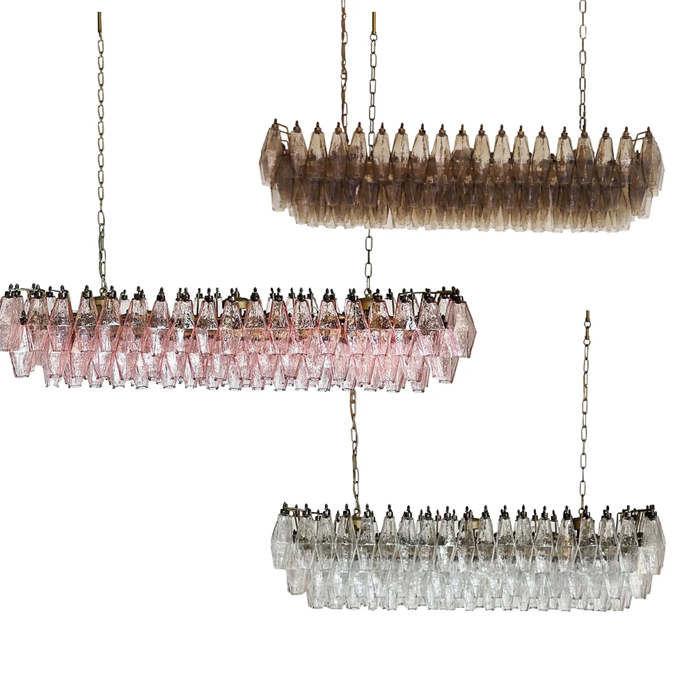 Post-modern Classic Diamond Shape Glass Chandelier Lights Long Dining Table Decoration Vintage Luxury Light Fixture Pink Clear