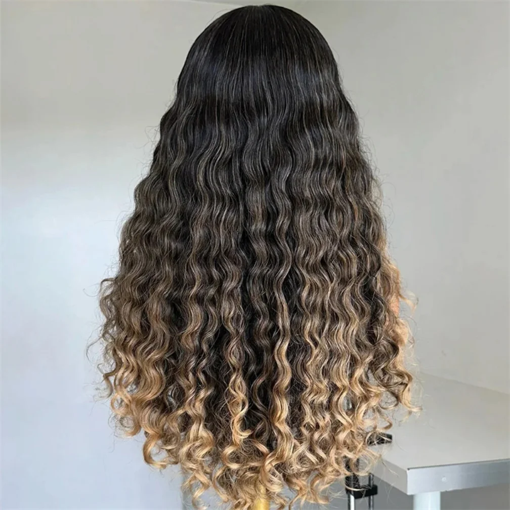 180 الكثافة 26 "ناعمة أومبير شقراء براون غريب مجعد الدانتيل شعر مستعار أمامي للنساء BabyHair غلويليس مقاومة للحرارة