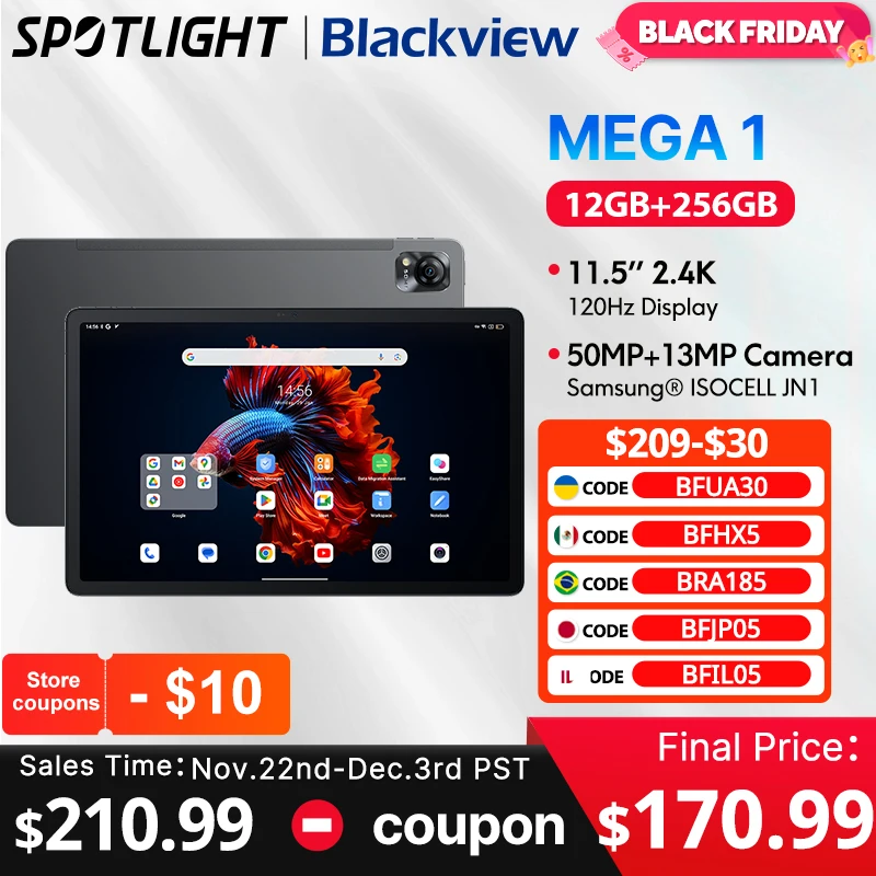 【Wereldpremière】Blackview MEGA 1 tablet 11,5 inch 2,4K 120Hz scherm 12GB 256GB 50MP + 13MP camera 8800mAh 33W snellaadpad