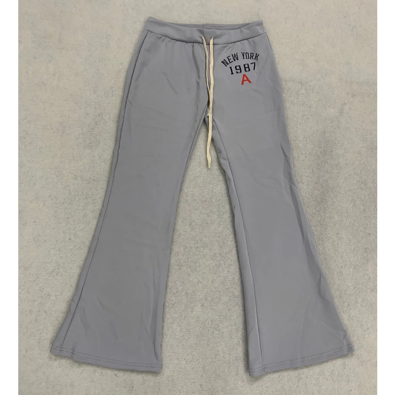 European American Y2K Autumn low waist lace up Letter print slim fit spicy girl vintage fashion long micro flared sports pants